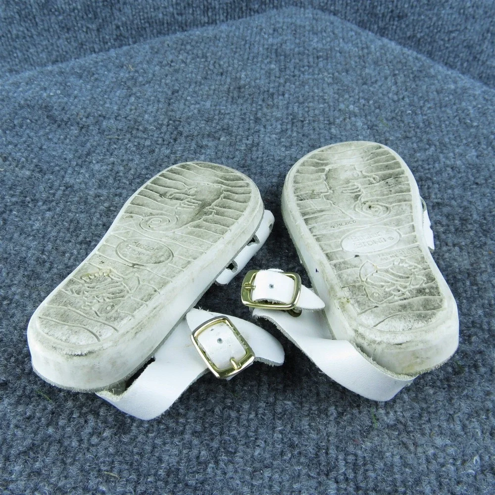 Buster Brown Girls Ankle Strap Shoes White Leather Buckle‎ Size T 6 Medium